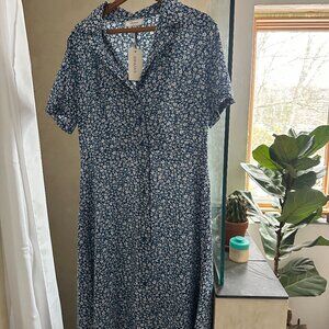 The Button-up V Neck Midi Dress